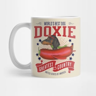 Funny Doxie with red white and blue plane Dachshund in Sausage plane USA Mug